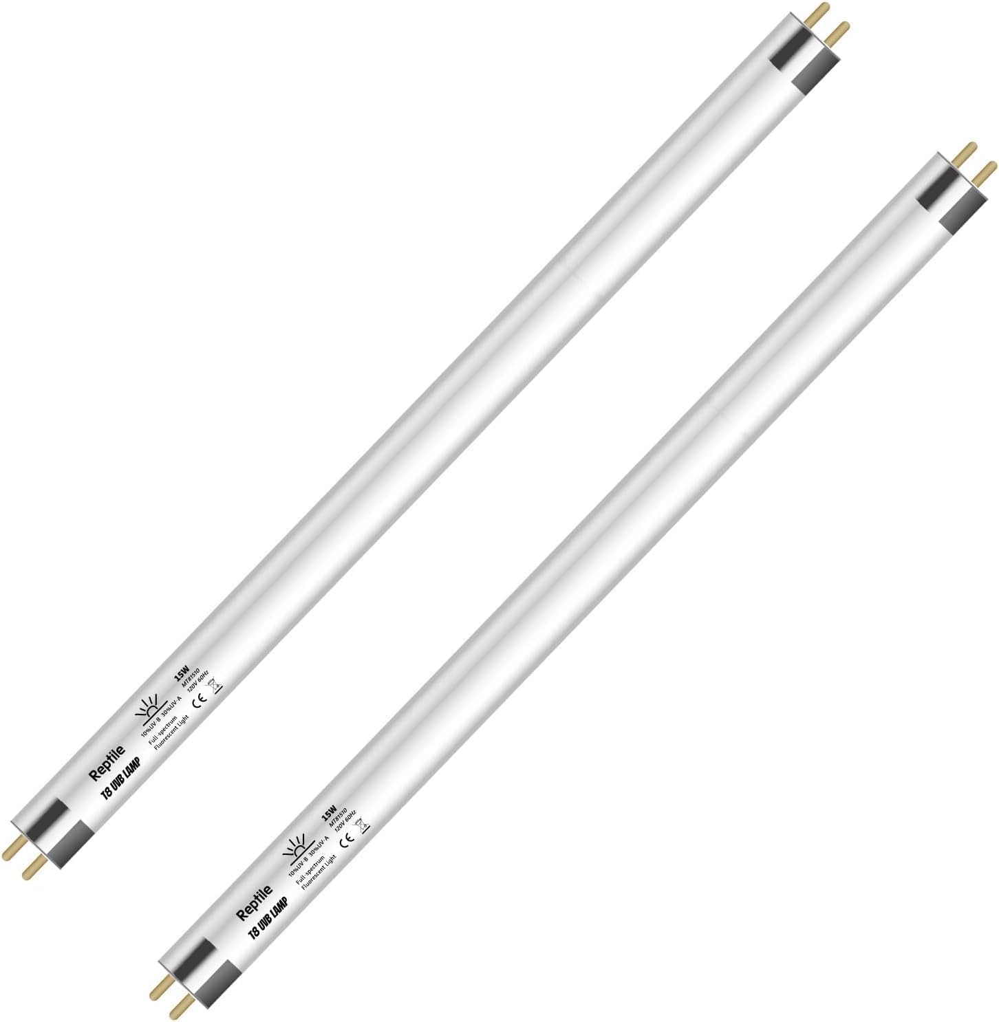 T8 UVB Reptile Lamp, 2-Pack 15W 10.0 UVB Light Bulbs, German Raw Material Fluorescent Lamp, Liner UVB Tube for Desert-Dwelling Reptiles, Bearded Dragon UVB Light 18 inches