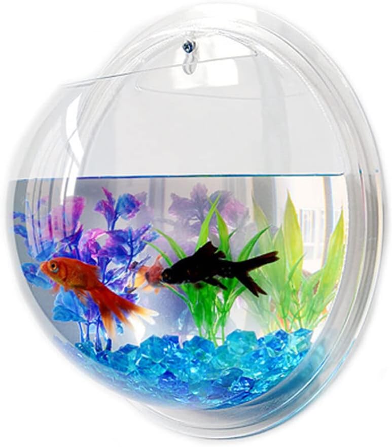 iplusmile Wall Mounted Fish Bowl - 9 Inch Round Acrylic Betta Fish Tank, Hanging Bubble Vase for Plant Propagation & Home Office Wall Decorations