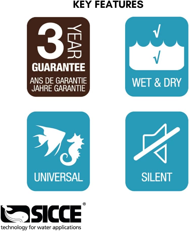 SICCE Syncra Silent NANO Multifunction 110 GPH Submersible Water Pump | Italian Made 2.8W Ultra Quiet Durable Aquarium Fish Tank, Fountain, Pond, Hydroponics, Terrarium Black | Freshwater & Saltwater