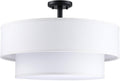 4 Light Off White Double Drum Fabric Shade Semi Flush Mount Ceiling Light,Close to Ceiling Light Fixture Black Finish,20 inch Semi Flush Drum Light for Bedroom,Living Room,Dining Room Hallway