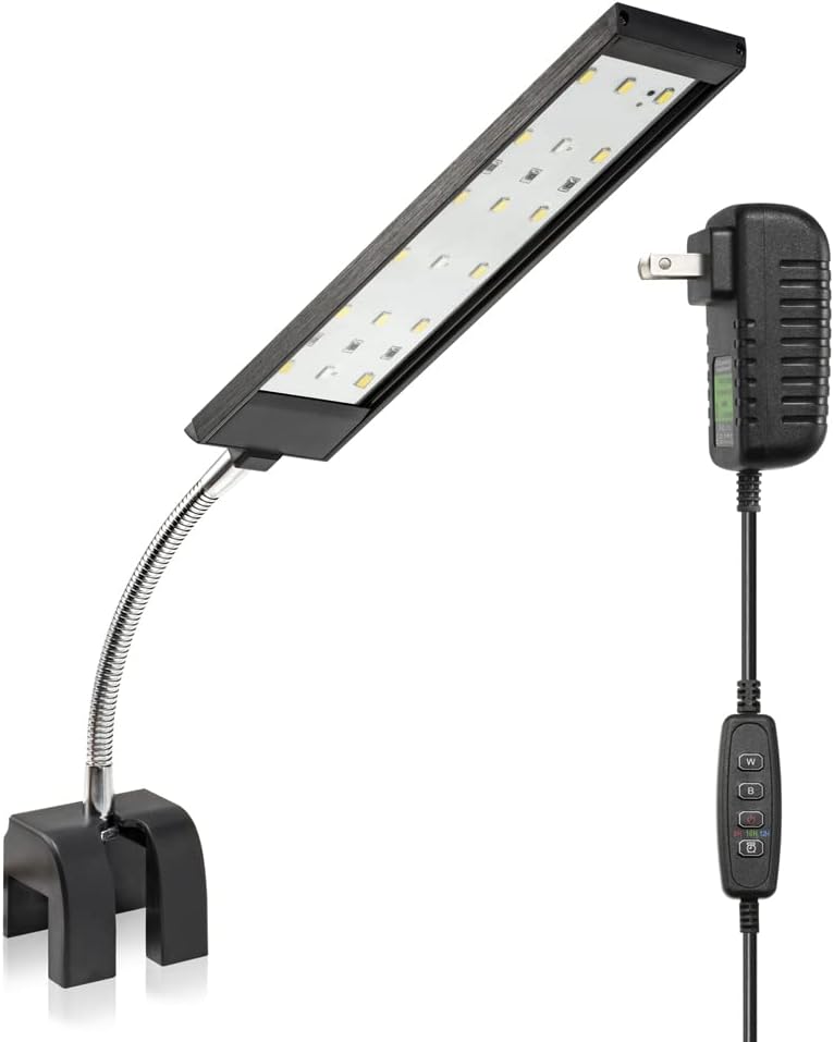 Aquarium Light Small LED Clip Light for Fish Tank 7W with Timer&Dimmer, 1 Yr Warranty