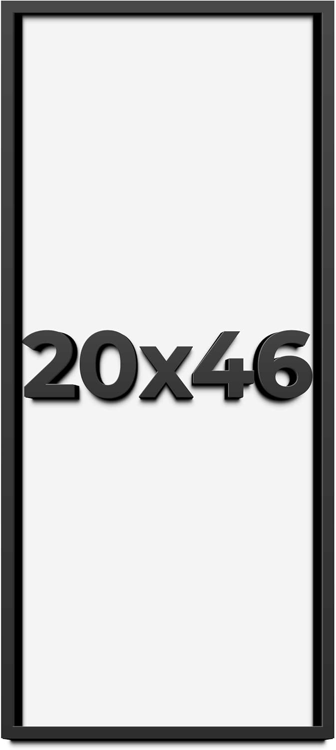 20x46 Shadow Box Frame Black | 1 Inch Deep Solid Wood Shadowbox Display Frame | UV Resistant Acrylic Plexiglass, Acid Free Backing, and Hanging Hardware | Dugan Picture Frame Style