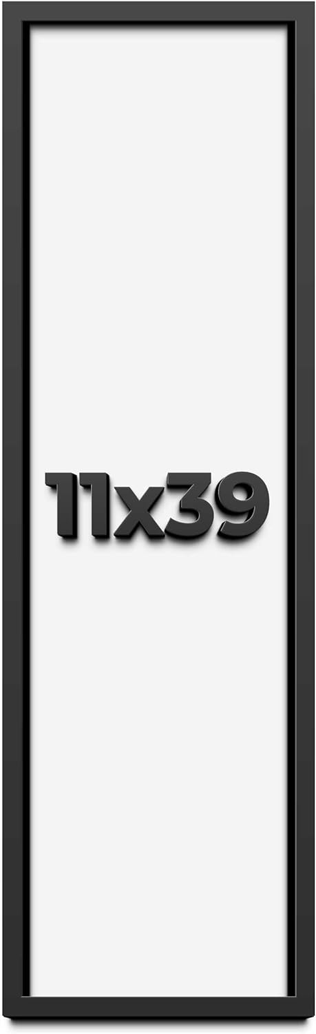 11x39 Shadow Box Frame Black | 1 Inch Deep Solid Wood Shadowbox Display Frame | UV Resistant Acrylic Plexiglass, Acid Free Backing, and Hanging Hardware | Dugan Picture Frame Style