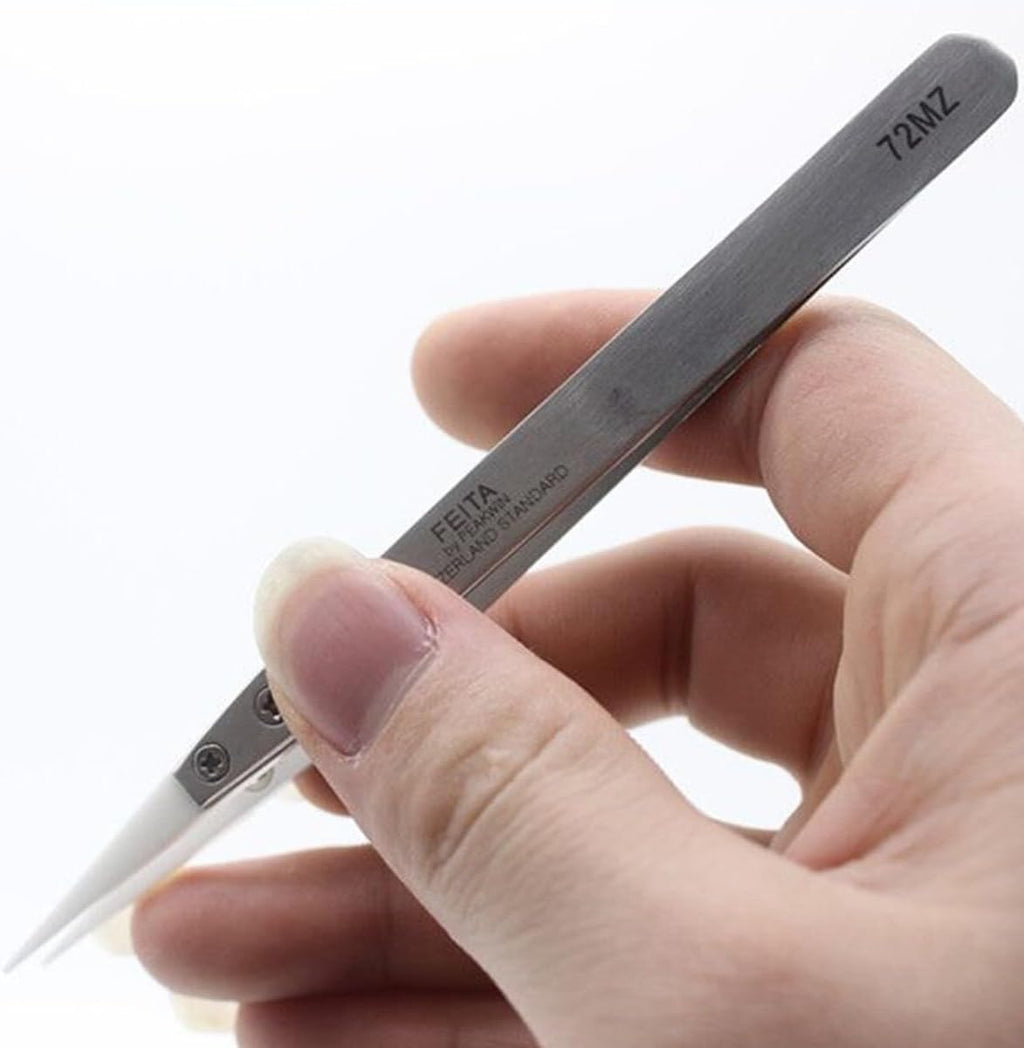 FEITA Precision Pointed Ceramic Tweezers - Temperature Resistant and Anti-Magnetic White Fine Pointy Ceramic Tips Twizzers - For Electronic Repair, DIY Crafting Hobby Tools - 1 Pc