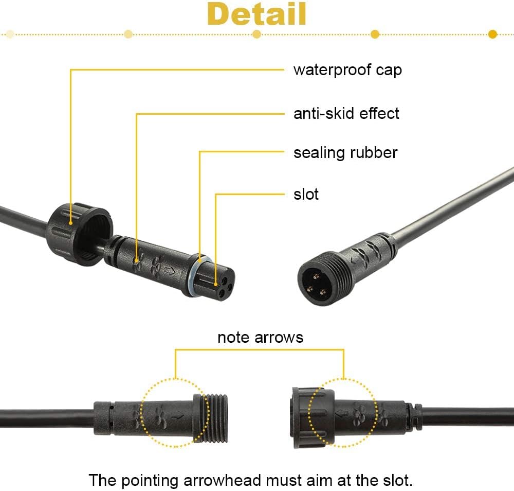 Sumaote 1m 3.28ft 3Pin Extension Cable Wire with Male and Female Connectors at Both Ends Only for SURMOUNTE 3Pin Deck Lights and Permanent Lights, Pack of 5
