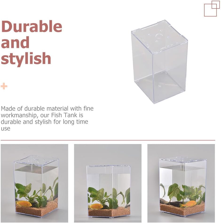 Small Fish Tank Acrylic Mini Aquarium 7.5 Inch Desktop Fish Box for Betta and Home Decor