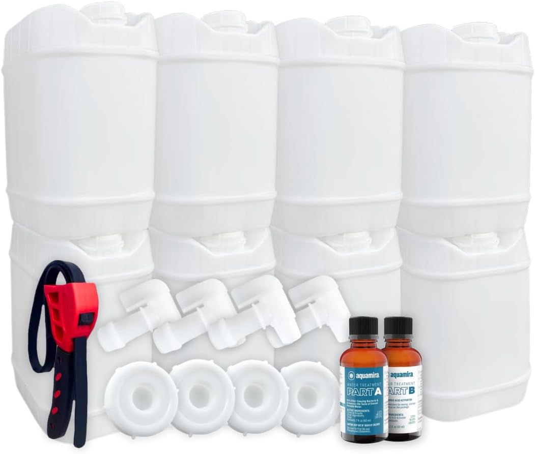 5-Gallon Stackable Water Storage Containers, Water Treatment,5 Gallons w/ 12Lids + 4 Spigot, Easy Fill, Survial Supply Emergency Water Storage for Disaster Preparedness, 40 Gallon (8 Tanks)