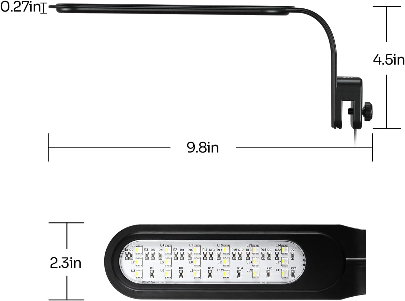 REPTI ZOO 5W Reptile Terrarium Light Fixture, Day and Night LED Clip Light for Reptile Tank, Full Spectrum White Bule Red Lights, 7 Light Modes Clamp Lamp
