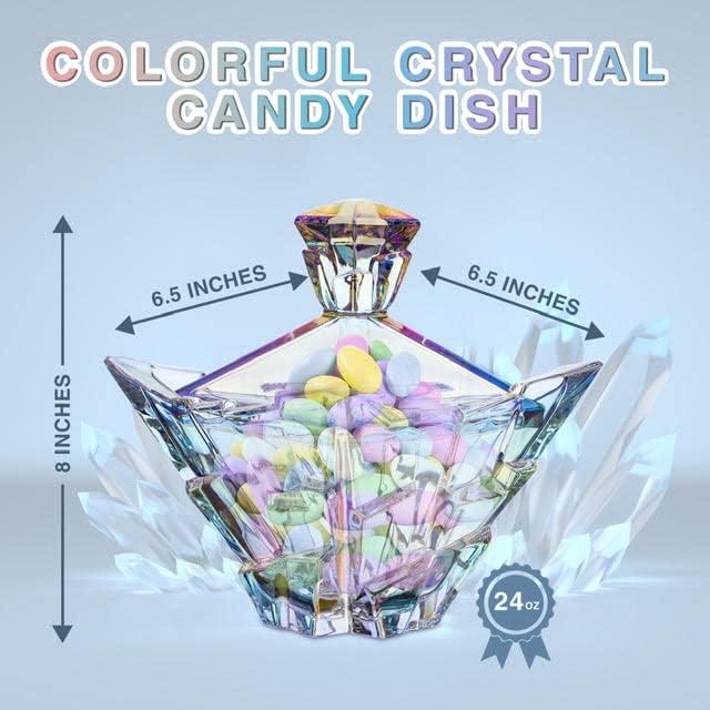 M&N HOME Glass Candy Dish with Lid - Pearl Colored Crystal Candy Bowl, 24 Oz. Extra Large Candy Dish, Unique