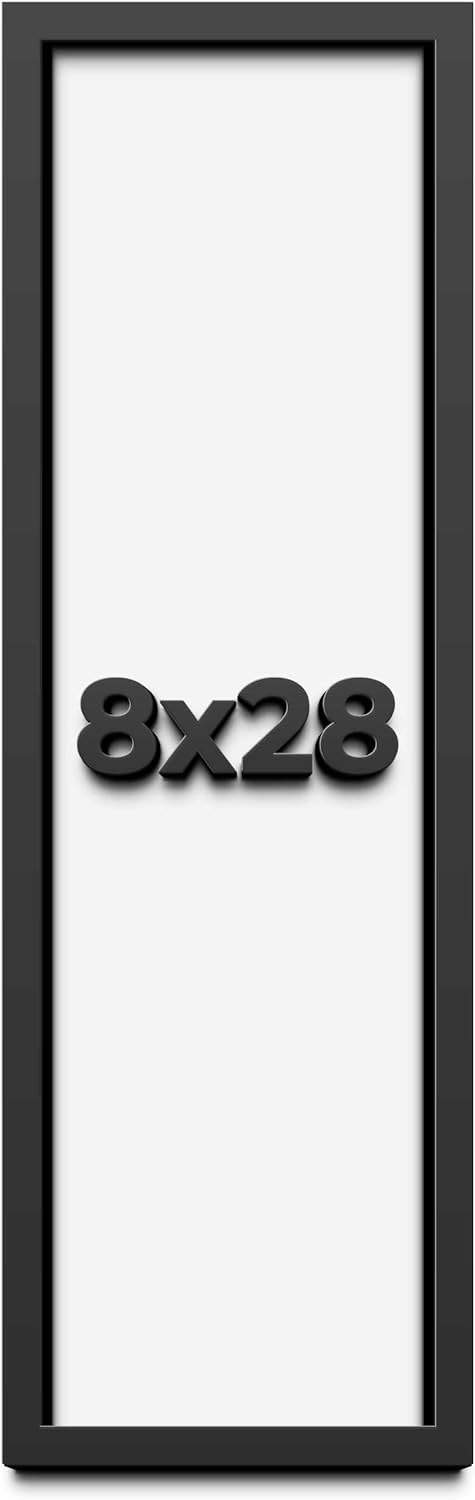 8x28 Shadow Box Frame Black | 1 Inch Deep Solid Wood Shadowbox Display Frame | UV Resistant Acrylic Plexiglass, Acid Free Backing, and Hanging Hardware | Dugan Picture Frame Style