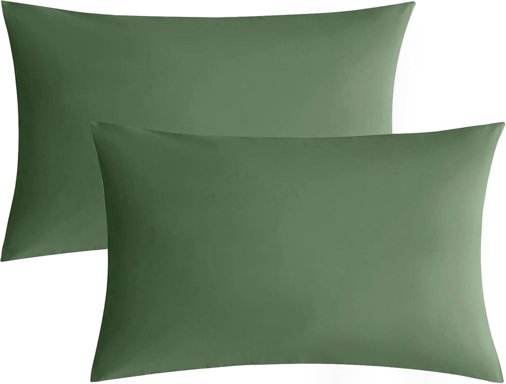 JELLYMONI Pillowcases Standard Set of 2 Cotton Envelope Pillow Covers Green 20×26in Bed Pillow Cases 100% Washed Cotton Soft Breathable (Pillows are not Included)