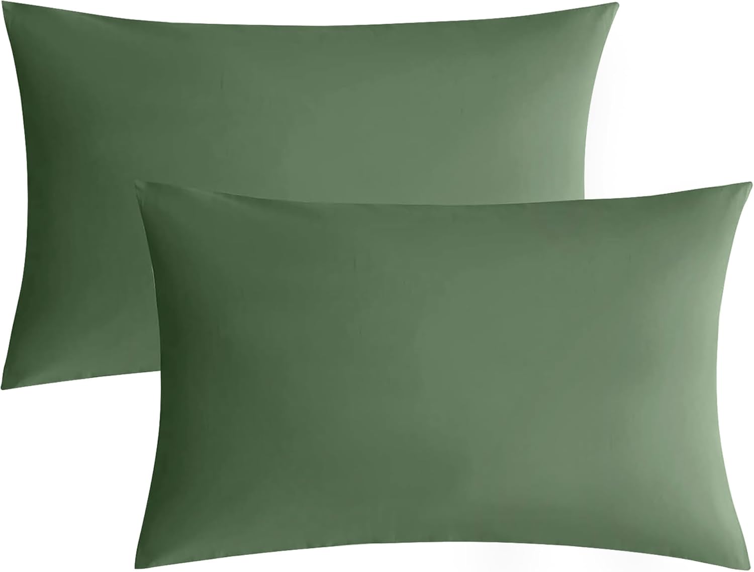 JELLYMONI Pillowcases Standard Set of 2 Cotton Envelope Pillow Covers Green 20×26in Bed Pillow Cases 100% Washed Cotton Soft Breathable (Pillows are not Included)