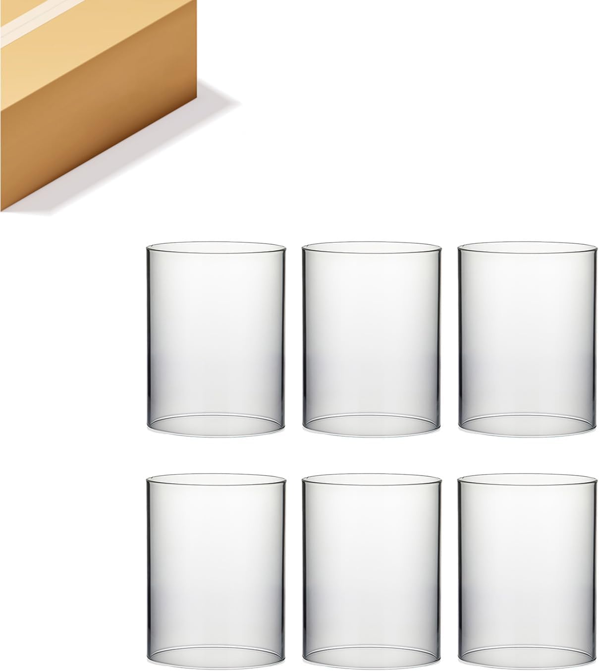 WGVI Hurricane Candle Holder Sleeve, Wide 4.7", Height 6", Clear Glass Cylinder Candleholder, Chimney Tube, Open Ended Candle Shade, 6 Pieces Bulk