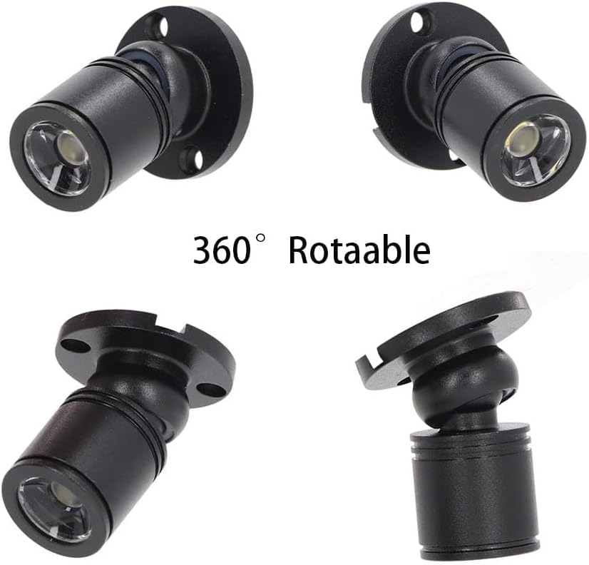 Dimmable 12V LED Mini Spotlights for Display - 1.5W Neutral 4500K, Small Spotlights for Displays with Dimmer, Black - Set of 6