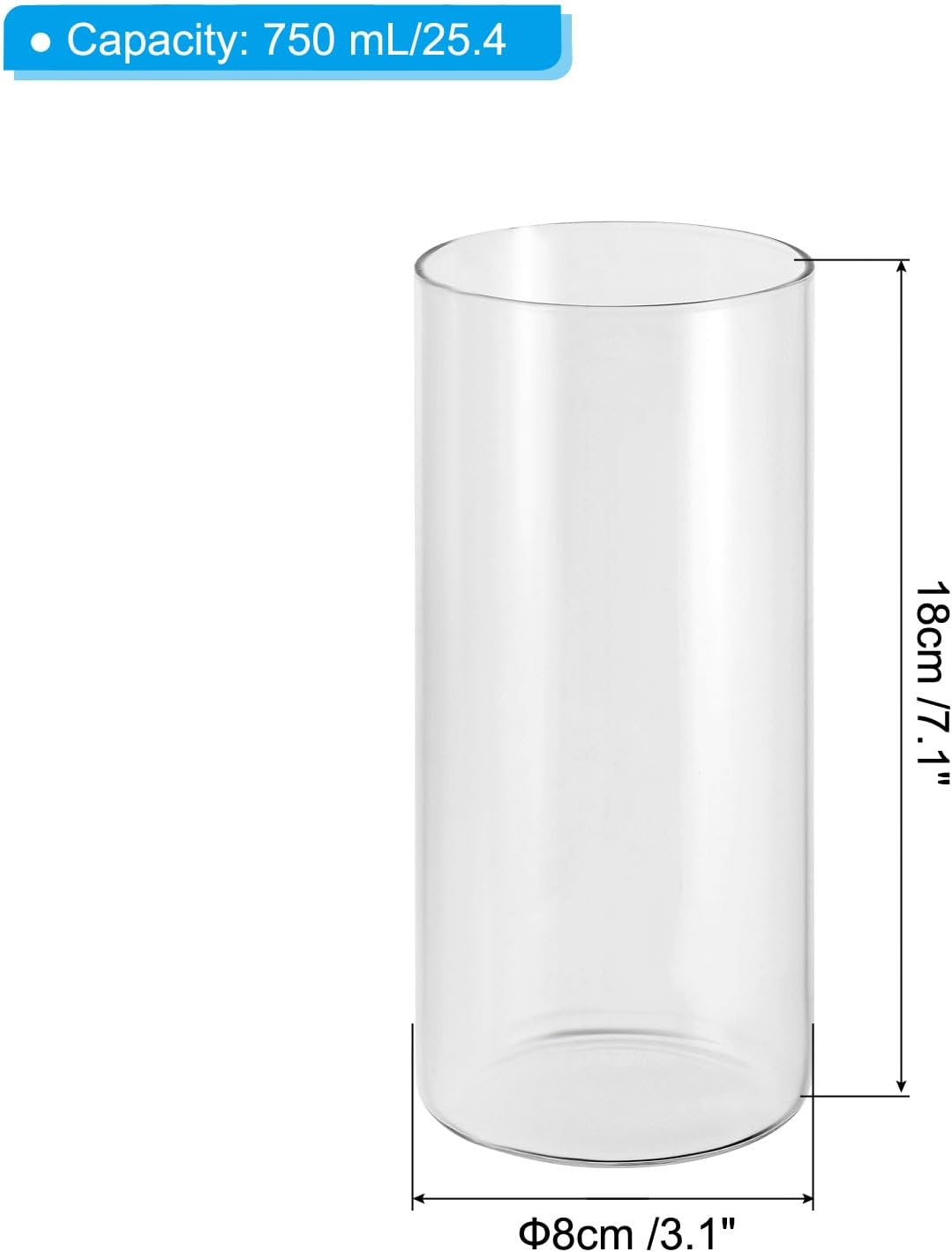PATIKIL Clear Glass Cylinder Vase, 7.1" Tall and 3.1" Dia, 750ml Capacity, Transparent, Modern, Tabletop, Wedding & Home Decor