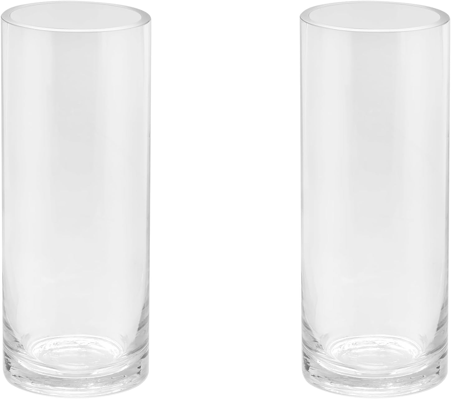4" Wide 10" High Large Hand Blown Sturdy Clear Cylinder Glass Vase, Centerpiece Flower Vase for Rose, Tulip, Boquets, Hurricane Candle Holder (2, 4"x10")