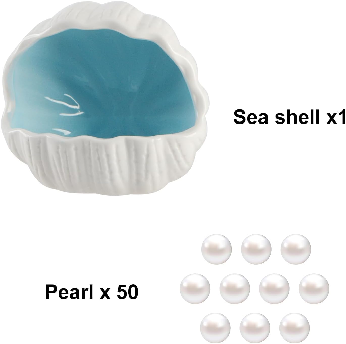 Ceramic Shell Cave with 50 Pearls - Betta Fish & Shrimp Tank Decorative Hideout(Blue + 50PCS Pearl)