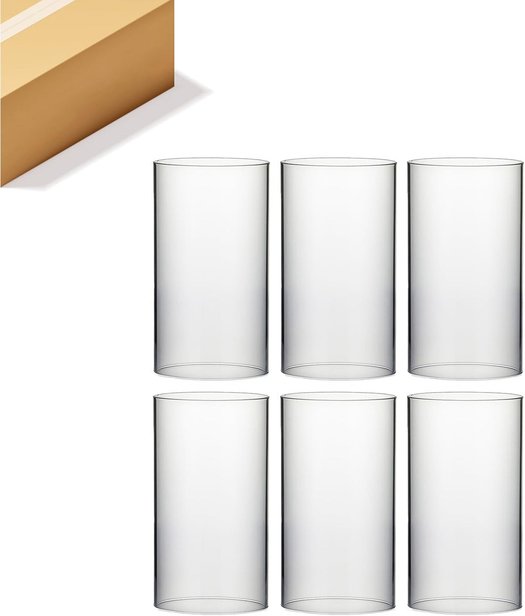 WGVI Hurricane Candle Holder Sleeve, Wide 5.5", Height 10", Clear Glass Cylinder Candleholder, Chimney Tube, Open Ended Candle Shade, 6 Pieces Bulk