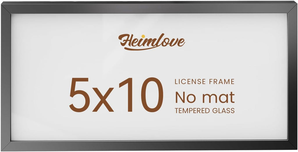 Heimlove 5x10 Metal License Frame,Black Aluminum Photo Frames with Real Glass,Signature Collection,Tabletop Display,Mounting Horizontally or Vertically Decor for Wall-1Pack