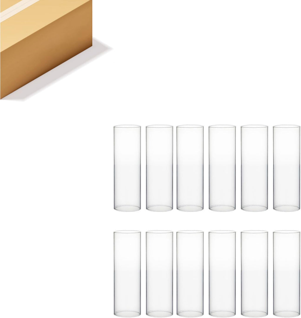 WGVI Hurricane Candle Holder Sleeve, Wide 2.5", Height 8", Clear Glass Cylinder Candleholder, Chimney Tube, Open Ended Candle Shade, 12 Pieces Bulk