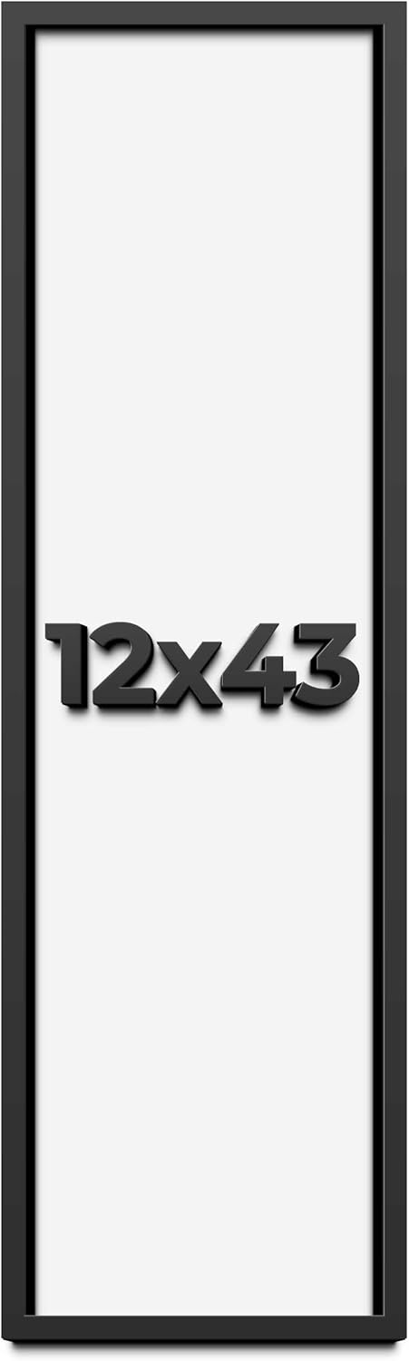 12x43 Shadow Box Frame Black | 1 Inch Deep Solid Wood Shadowbox Display Frame | UV Resistant Acrylic Plexiglass, Acid Free Backing, and Hanging Hardware | Dugan Picture Frame Style
