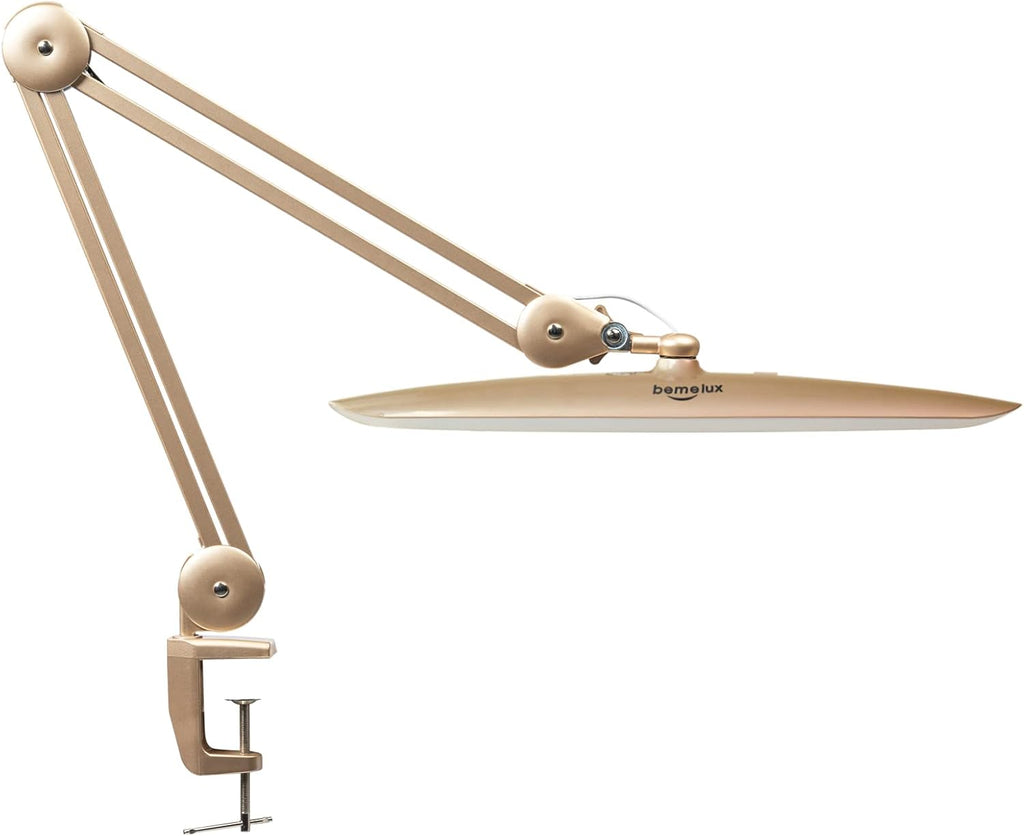 LED Desk Lamp with Clamp, Dimming Task Lamp for Reading Desktop Office Workbench Table Architect Sewing Study Home Craft, 117PCS LEDs, 2200 Lumens 20 Inch Metal Swivel Arm Work Lamp (Gold)