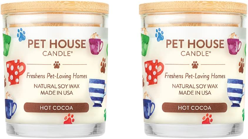 One Fur All Pet House Christmas Candles, Long Lasting, Clean Burning, Soy Wax Scented Candles for Pet Odor, Hot Cocoa, 2 Pack