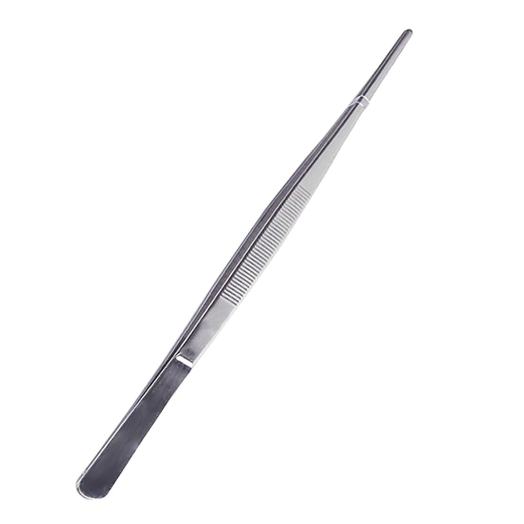 Long Forceps Tweezers, Serrated Bent Flat Tips Precision Curved Science Surgical Tongs Jewelers Needle Metal Sewing Sharp Small Kitchen Cooking Tweezers With Teeth Knurled Handles (1PCS)