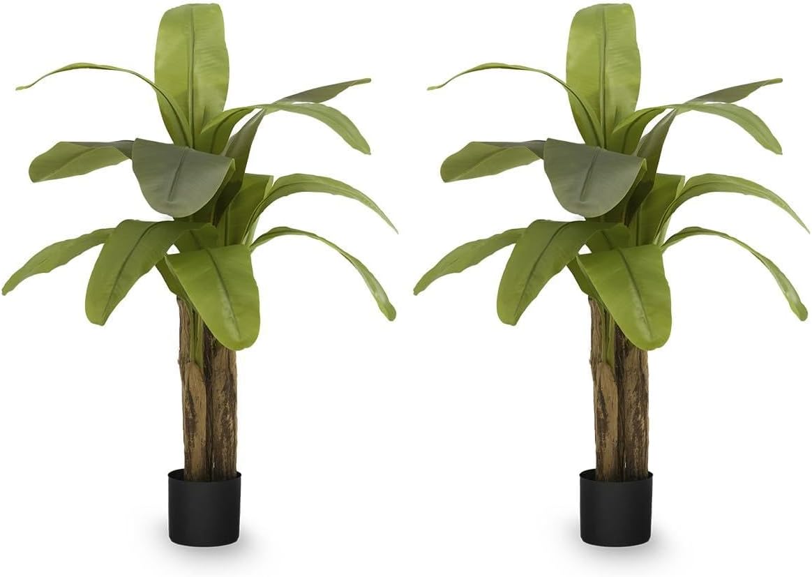 Maia Shop 2 Pack, 4ft Artificial Banana Tree Plant for House, Apartment or Office – Realistic Fake Indoor Plants for Living Room, Kitchen, Bedroom, Entryway or Bathroom