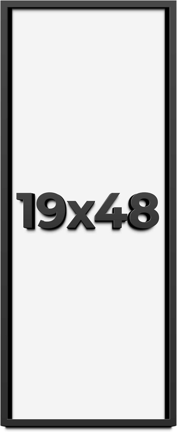 19x48 Shadow Box Frame Black | 1 Inch Deep Solid Wood Shadowbox Display Frame | UV Resistant Acrylic Plexiglass, Acid Free Backing, and Hanging Hardware | Dugan Picture Frame Style