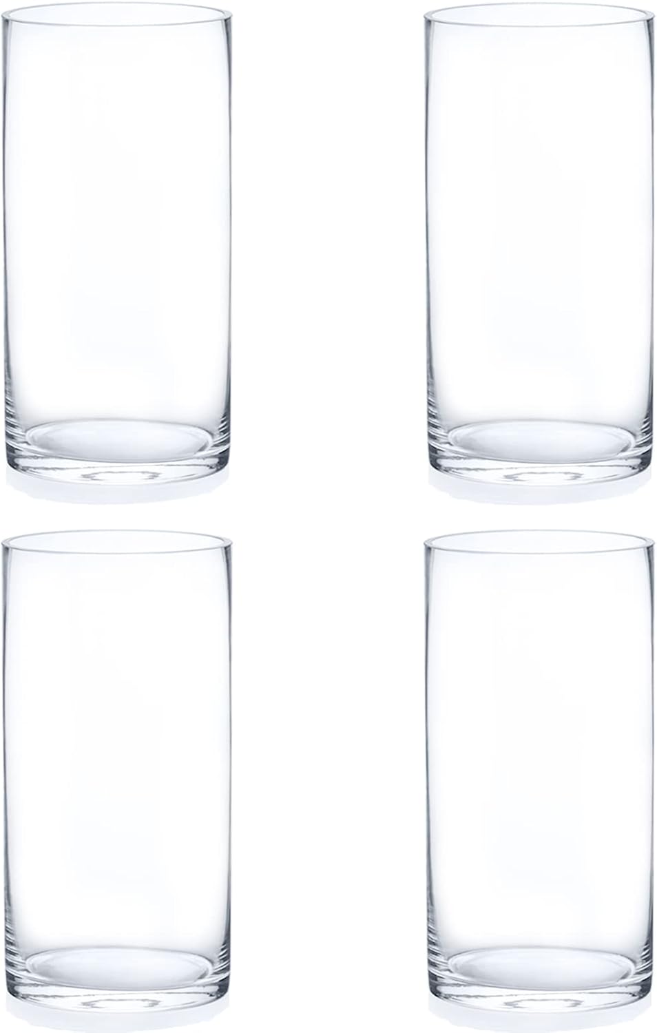 Enova Floral Set of 4 Clear Glass Cylinder Vase, 5W x 10H Inches Tall Clear Flower Vase, Pillar Candle Floating Candle Holders, Decorative Glass Vase for Wedding Centerpieces, Home Table Decor