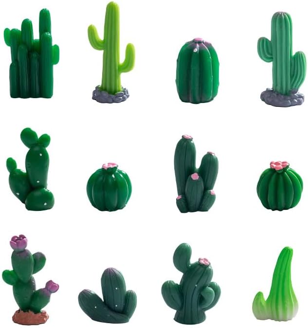 12 Pieces Mini Cactus Figurine Miniature Decorative for Desktop Garden Plant Pots Cute Small Cactus Figures Landscape Desert Decor