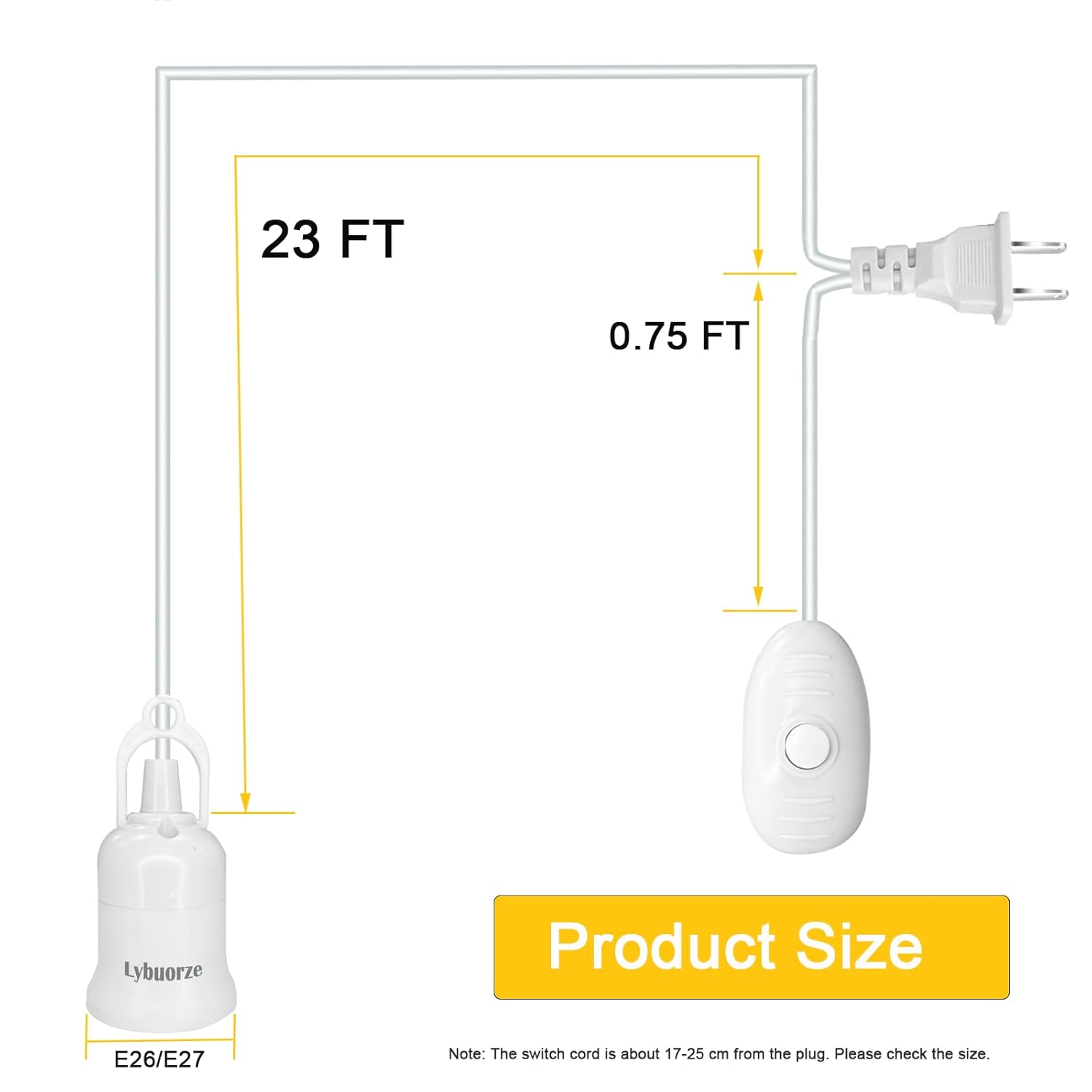 23 ft Extension Hanging Lantern Pendant Light Lamp Cord Cable, Plug in Hanging Lamp Cord Kit with On Off Switch and E26 E27 Socket, Hanging Light Socket with Cord for Bedroom Garage Farmhouse