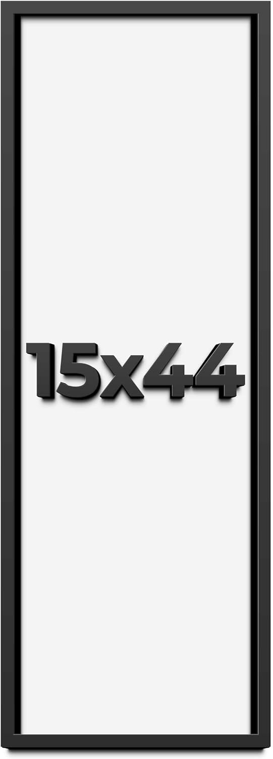 15x44 Shadow Box Frame Black | 1 Inch Deep Solid Wood Shadowbox Display Frame | UV Resistant Acrylic Plexiglass, Acid Free Backing, and Hanging Hardware | Dugan Picture Frame Style