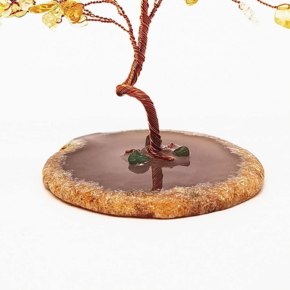 Quartz Crystal Feng Shui Money Tree Natural Agate Flakes Geode Base Bonsai Style Decoration for Luck and Wealth 3.6"- 4.6" (Yellow)