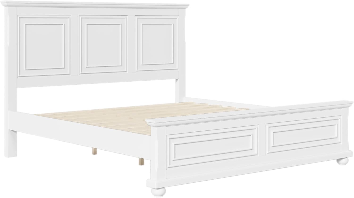 Merax King Bed Frames Traditional Town and Country Style Pinewood Vintage Bed,White