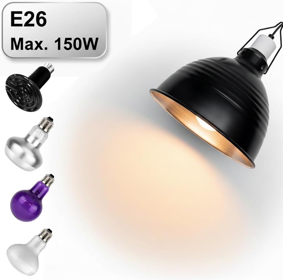 8.5 Inch Reptile Light Fixture,High Reflective Aluminum Shade, Ceramic E26 Socket with Independent Switch, Supports Up to 150W UVB/UVA/Basking Bulbs for Bearded Dragons, Turtles, Lizards & Terrariums