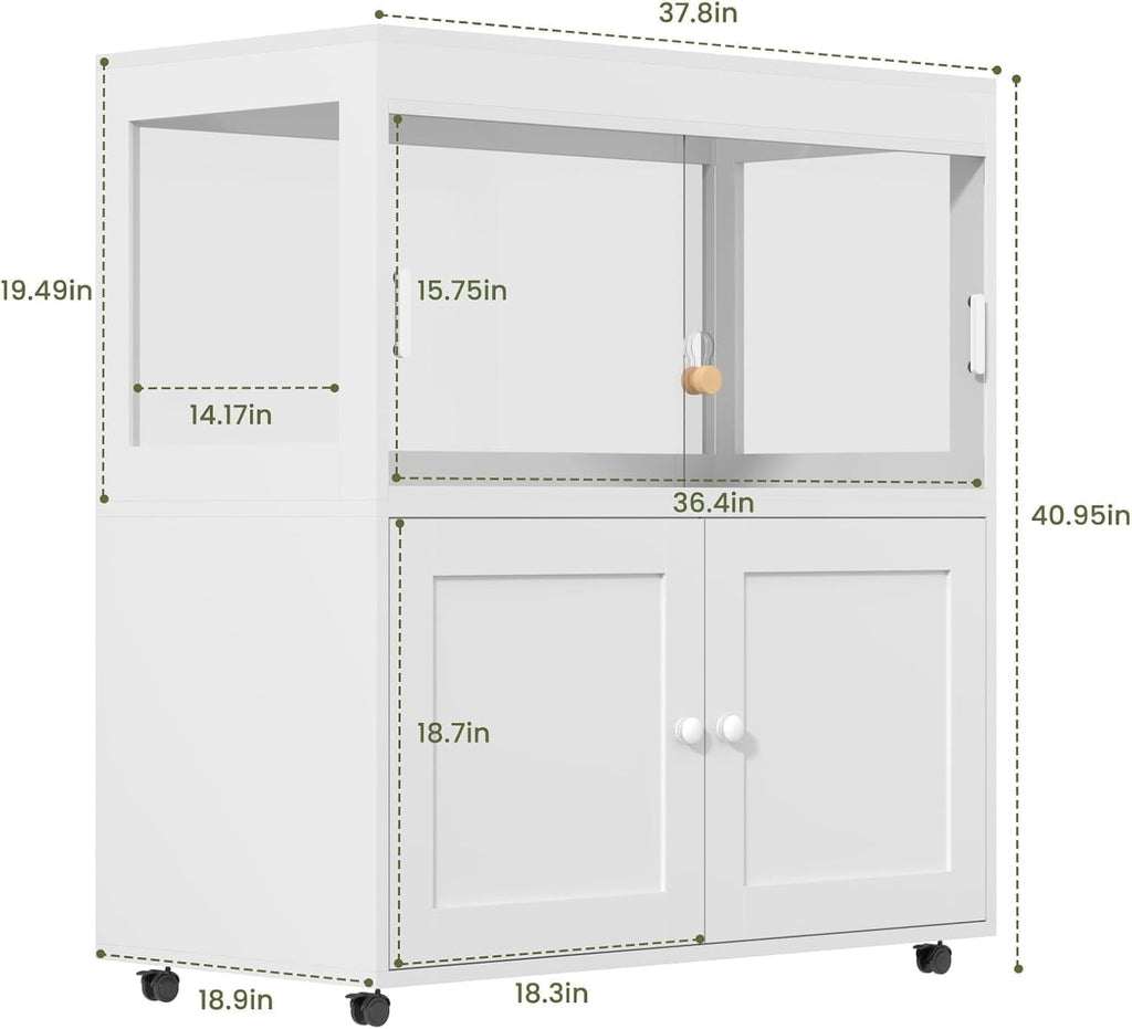 60 Gallon Reptile Terrarium with Storage – Mobile Reptile Tank with Wheels, Sliding Door & Mesh Roof – Ideal Enclosure for Geckos, Snakes & Lizards