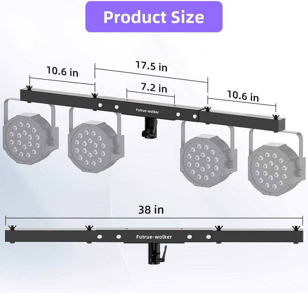 DJ Lighting T-Bar 5 Lights Portable Extension Crossbar Mount 38 inches long for 35mm Tripod Stand Heavy Duty for Stage, Par Light Support 60lbs without Stand