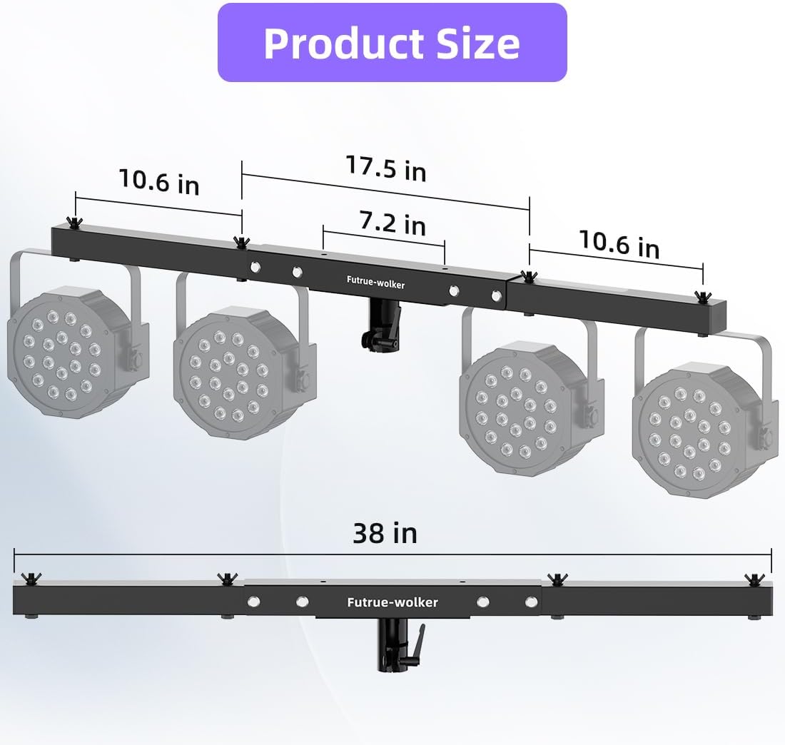 DJ Lighting T-Bar 5 Lights Portable Extension Crossbar Mount 38 inches long for 35mm Tripod Stand Heavy Duty for Stage, Par Light Support 60lbs without Stand