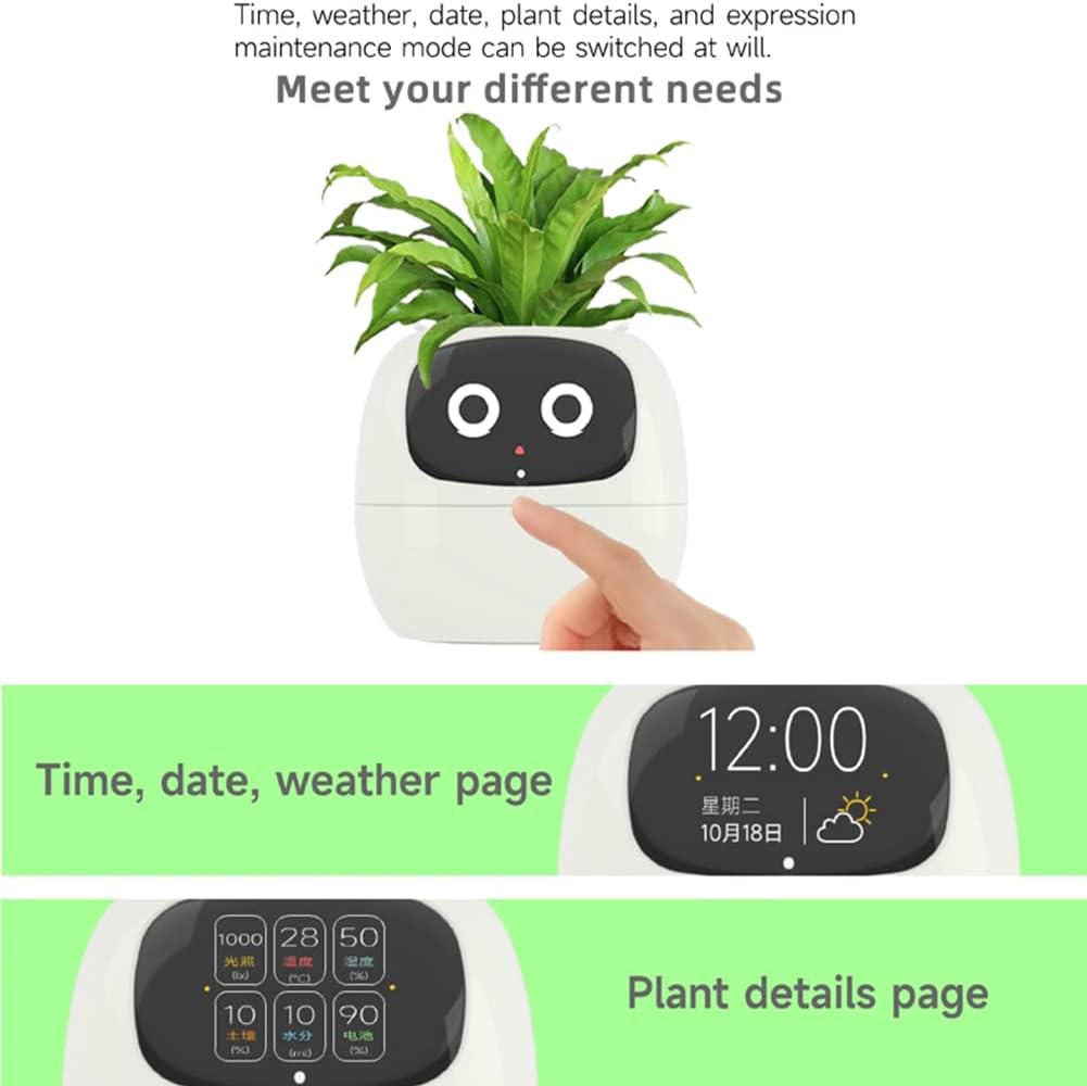 Smart Pet Planter, Smart Plant Pot, With Artificial Intelligence, Time Weather Display, And Multiple Expressions Animation,Lovely Plant Companion, For Desktop Decoration, Gifts,Plant-Free (Yellow)