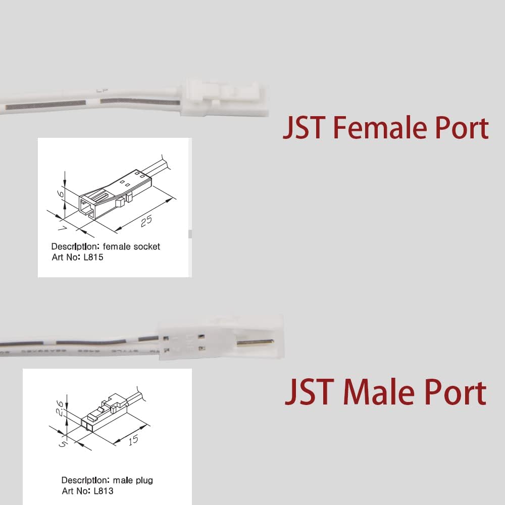 VST 6.56ft Flexible Extendable Cables with JST Connector Male and Female for VST 12V Puck Lights, Led Strip Light, Driver