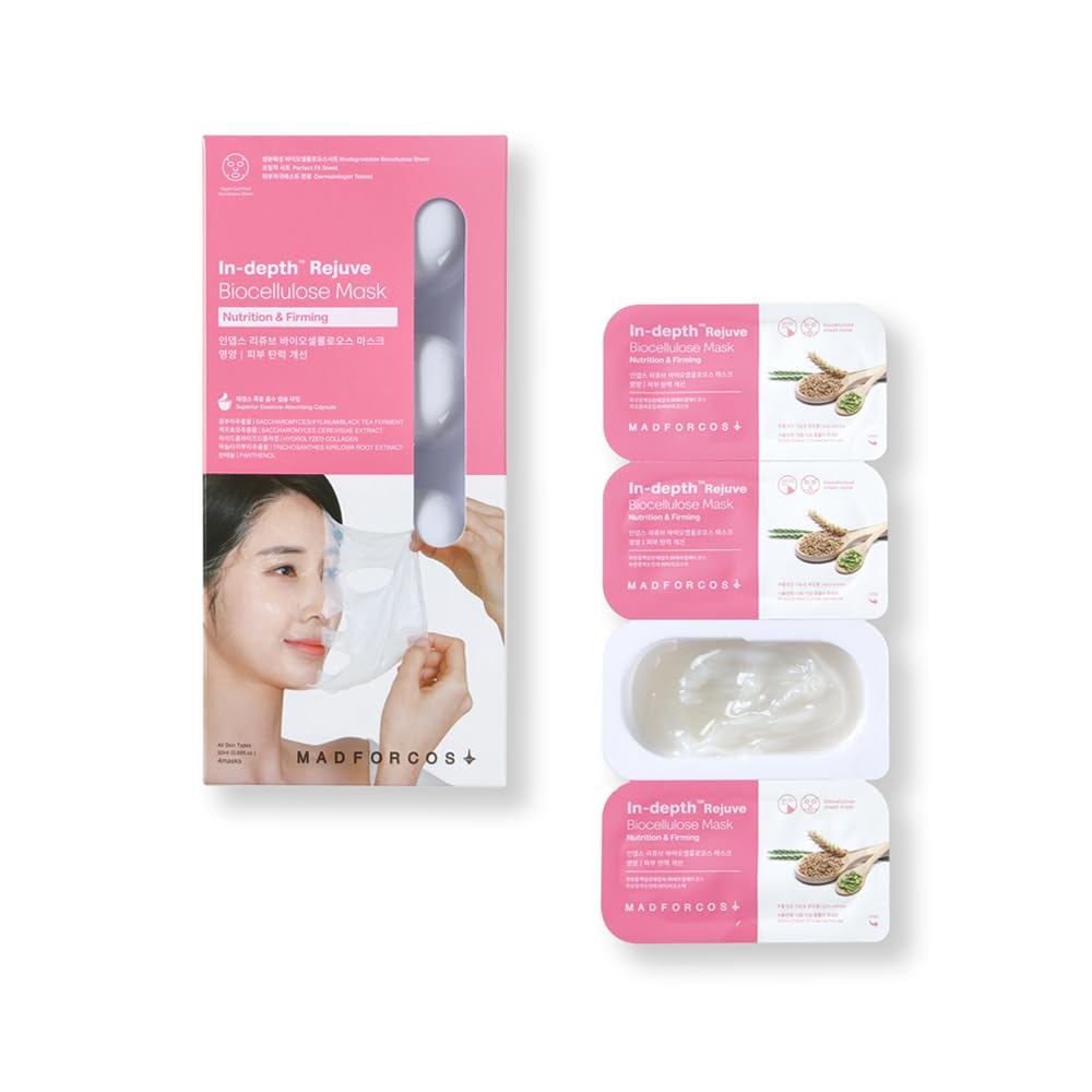 In-depth Rejuve Bio-Cellulose Face Mask – Firming & Revitalizing Sheet Mask with Natural Ingredients | Korean Skincare for Elasticity & Glow (Rejuvenation, 8 Count (Pack of 1))
