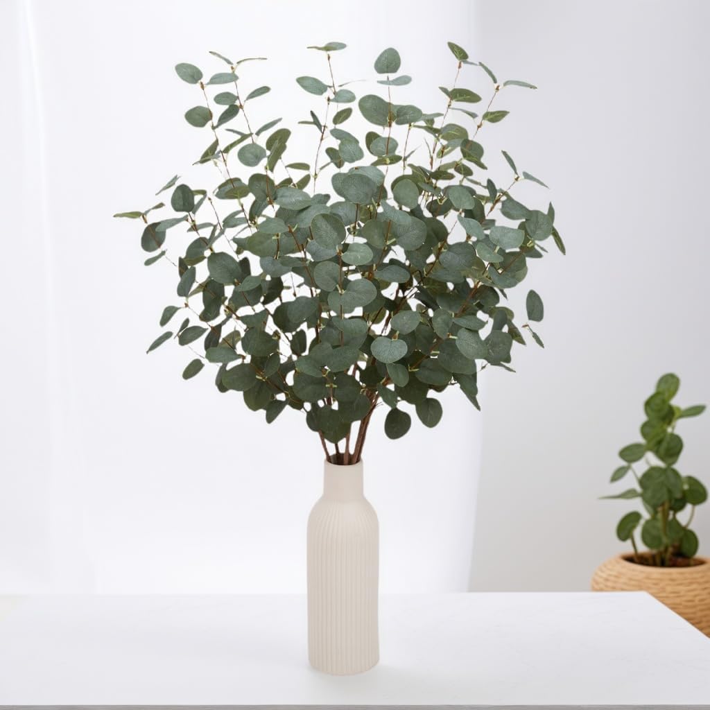 6 Pcs 27" Eucalyptus Stems Greenery Stems Eucalyptus Leaf Spray in Green Silk Plastic Plants Floral Artificial Plants for Home Party Wedding Decoration(Dark Green)