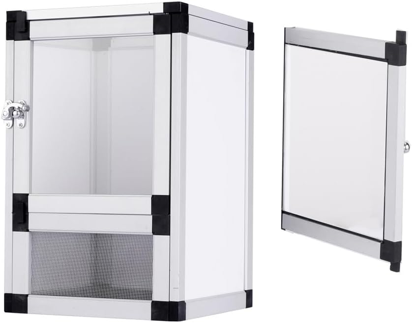 Hybrid Cage PVC Habitat Enclosure with Screen & Acrylic Doors,Toxirium 12"x12"x18" Reptile Terrarium Ventilated Tank for Gecko,Chameleon, Snake, Frog, Easy Assembly, Front Dual Access