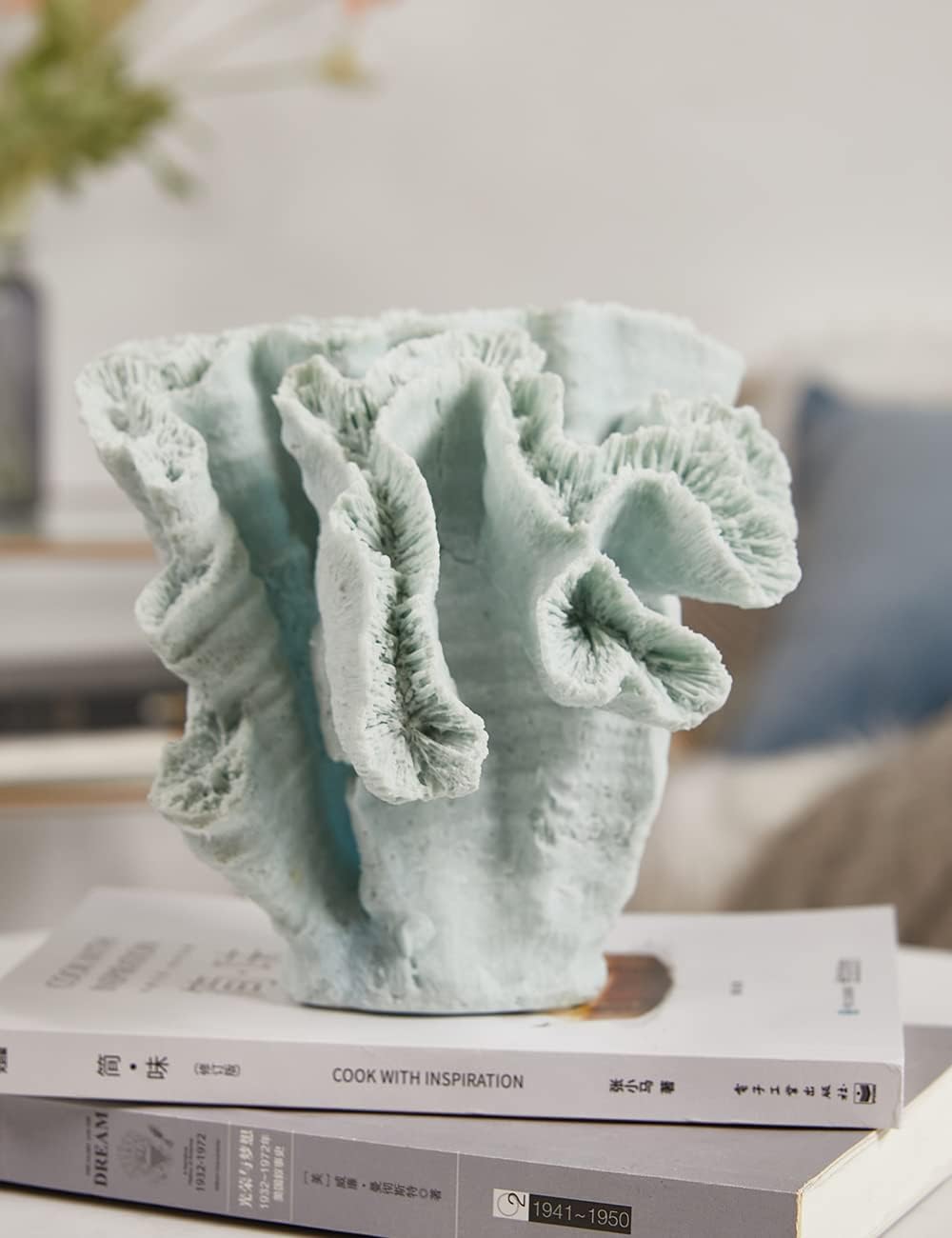 HAUCOZE Artificial Coral Decor Ocean Sculpture Arts Modern Gifts Polyresin Blue 7.5 inch