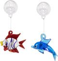 Aquarium Ornament, Cute Fish Tank Decorations Floating Fish&Dolphin with Floating Device, Glass, 2 Pack, Red and Blue, Fish Tank Accessories