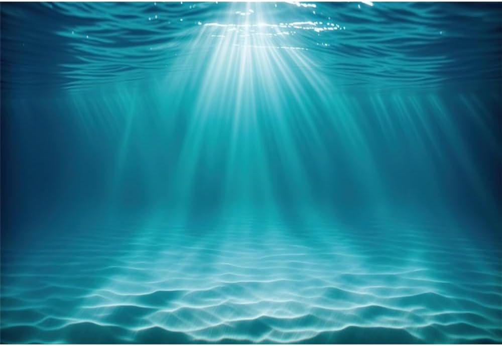 Renaiss 10x8ft Underwater Sunlight Backdrop Deep Ocean Sun Ray Background for Photography Undersea Blue Water Seabed Tropical Summer Holiday Hawaiian Luau Birthday Party Decors Photo Booth Props