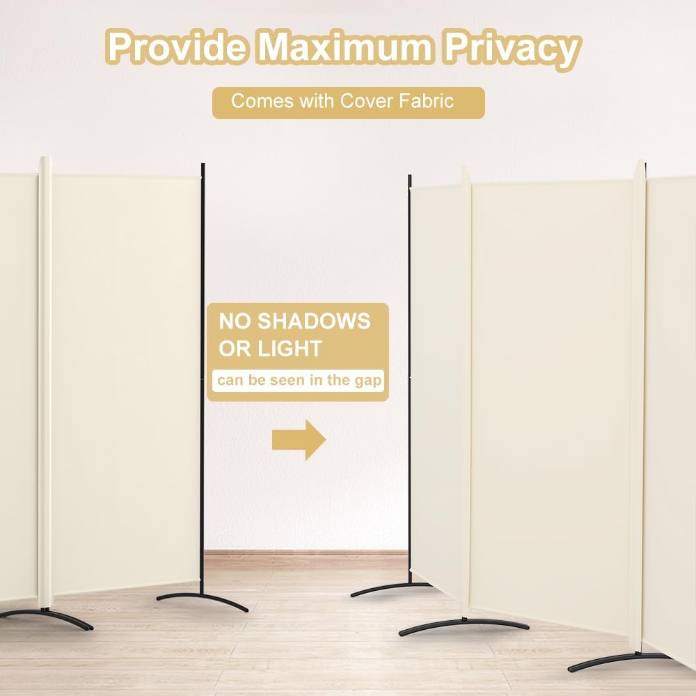Kokorona 4 Panel Room Divider, 6FT Tall Folding Privacy Screen Wall Dividers, Portable Privacy Screen Freestanding Room Divider for Room Separation, Included - Cover Strips, Beige, 136''W x 71''H