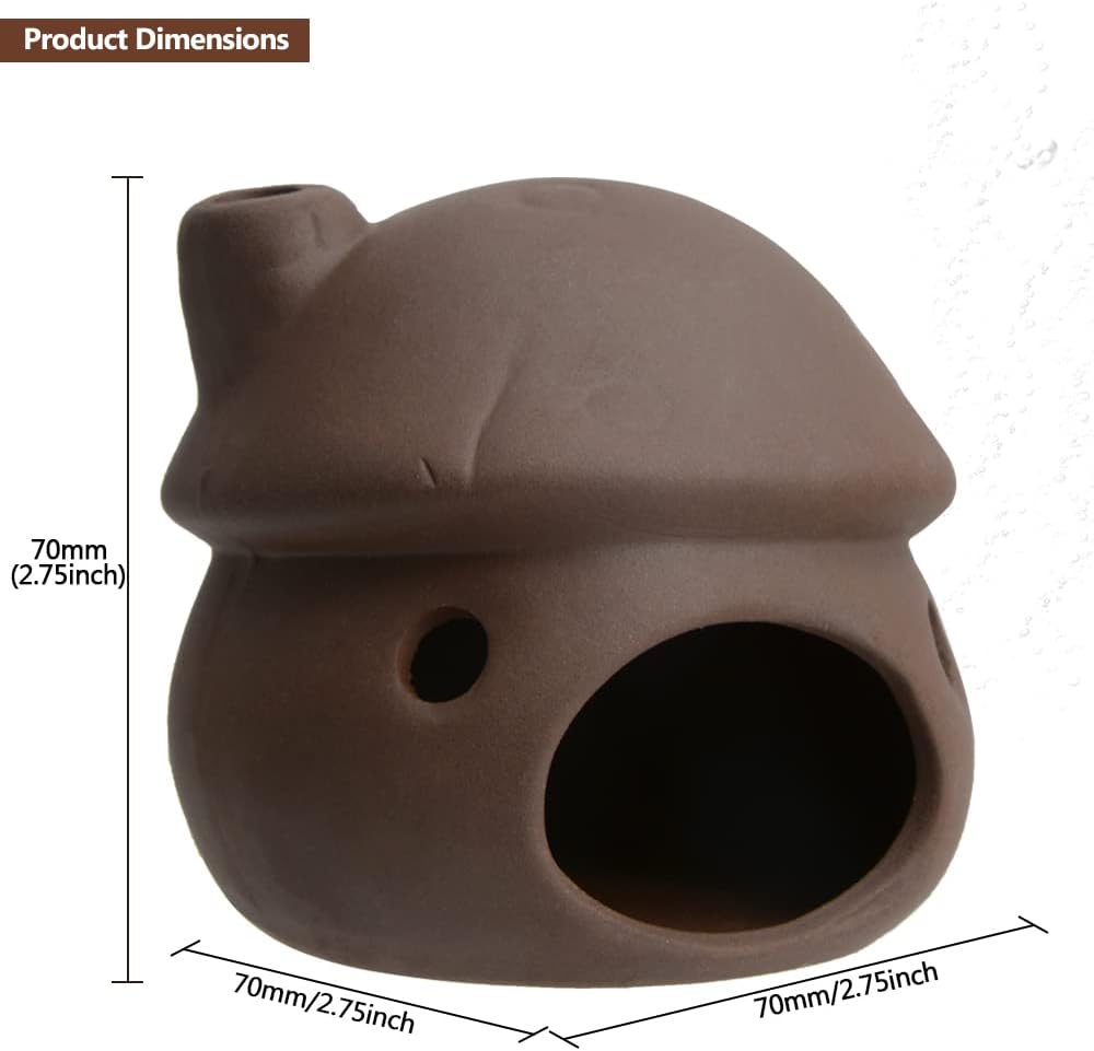 Aquarium Decor Ceramic Mushroom House Ornament Fish Tank Landscape Decoration Pottery Hide Cave Habitat Hut Small Shrimp for Goldfishes to Rest Breed Hiding (Brown)